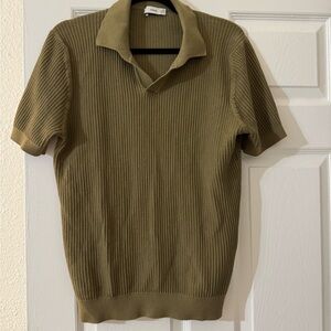 Ribbed Olive Green Polo Shirt